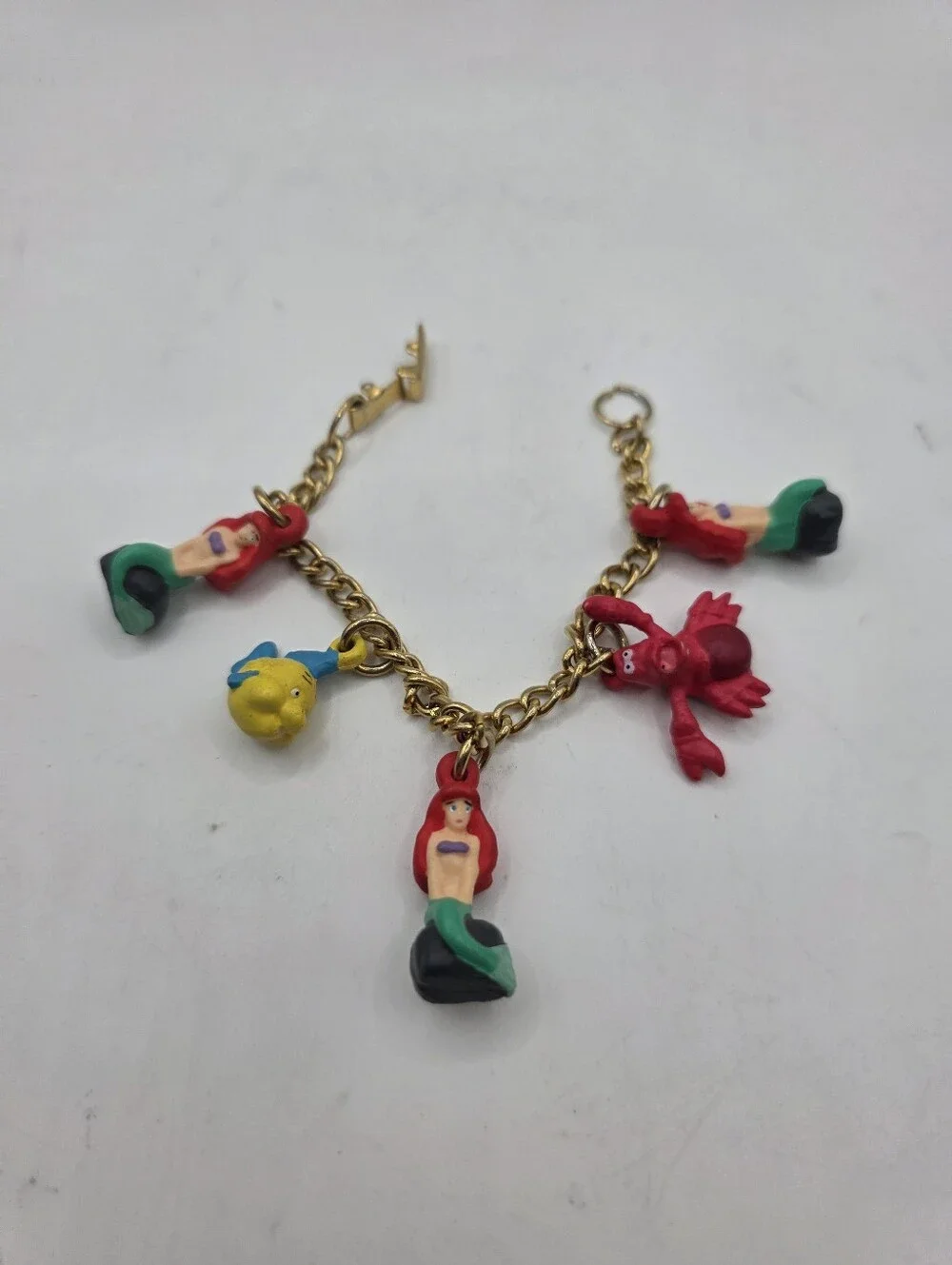 Vtg 1989 Disney The Little Mermaid Charm Bracelet Ariel Flounder Sebastian 6